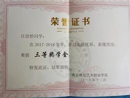 ../汪欣怡/所有获奖证书/2017-2018学年三等奖学金奖状.jpg